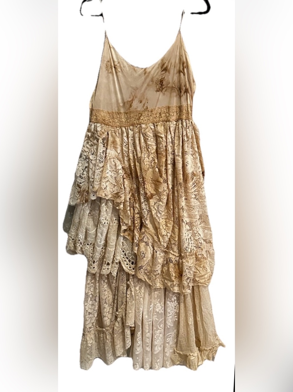 Upcycled shabby chic slip maxi dress Tiered Lace Maxi Dress Boho Festival Sz XL - Picture 6 of 13